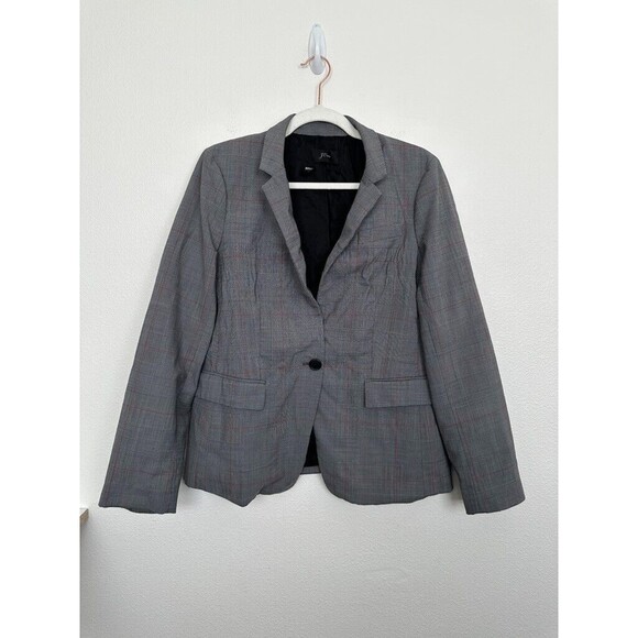 J. Crew Regent Blazer Glen Plaid Gray One Button Pockets Wool Workwear Size 10